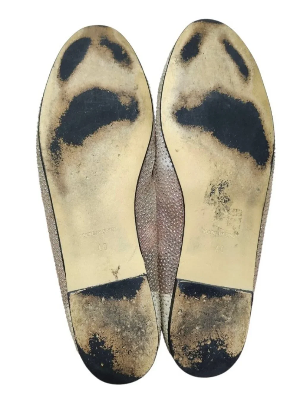 Pretty Ballerinas Size 40 Crystal Studded Ballet Flats Beige Gold Spain EU 40 - Picture 9 of 14